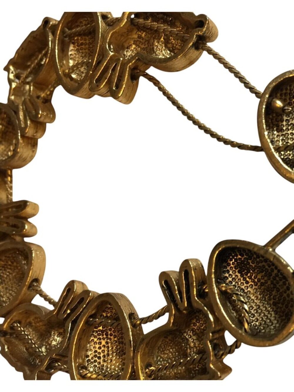 Vintage Gold-Tone Easter-Themed Bracelet W/ Bunny & Egg Charms Textured Design - Picture 5 of 6